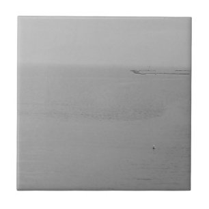 Azulejo De Cerámica Agua con niebla gris con gaviota