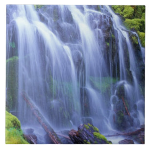 Azulejo De Cerámica Agua dulce de primavera que fluye sobre musgo