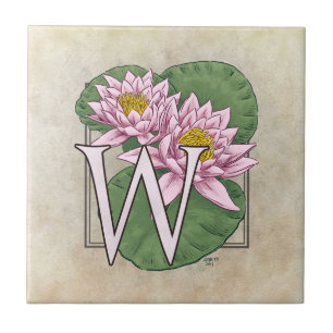 Azulejo De Cerámica Agua Lily Flor Flor Floral Monograma Arte