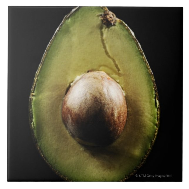 Azulejo De Cerámica Aguacate, fruta, fondo negro (Frente)