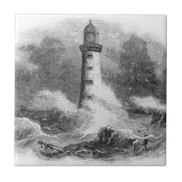 Azulejo De Cerámica Aguafuerte blanco y negro del faro