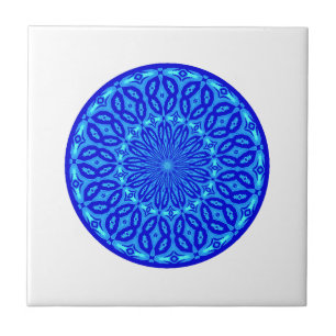 Azulejo De Cerámica Aguamarina elegante y mandala azul del resplandor