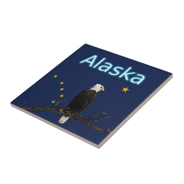 Azulejo De Cerámica Águila Alaska Y Bandera (Lado)