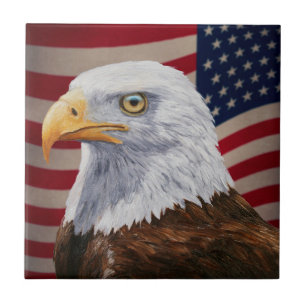 Azulejo De Cerámica Águila y bandera de los Estados Unidos