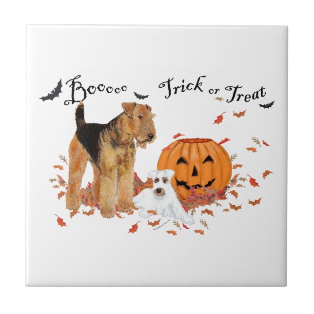 Azulejo De Cerámica Airedale Terrier Halloween (Frente)