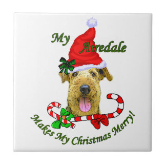 Azulejo De Cerámica Airedale Terrier Navidades Merry