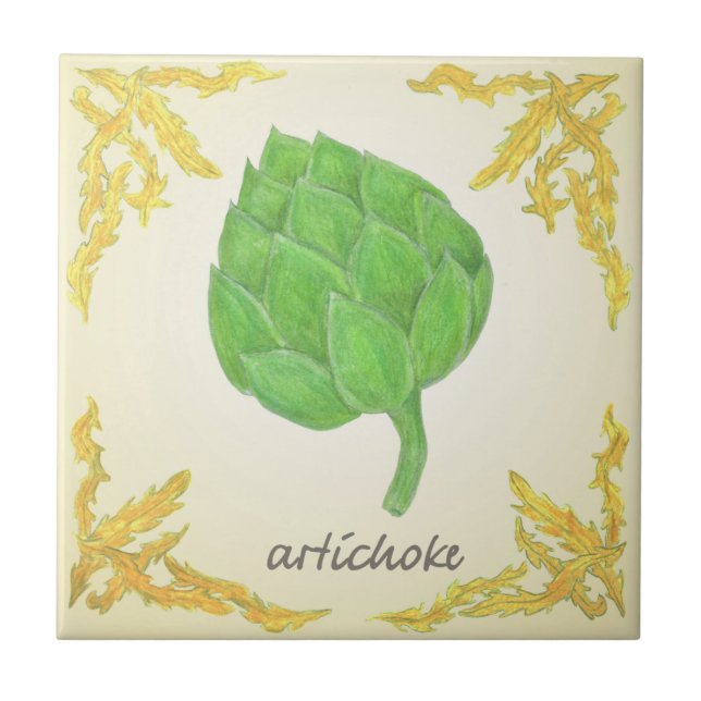 Azulejo De Cerámica alcachofa con hojas de diseño clásico (Frente)