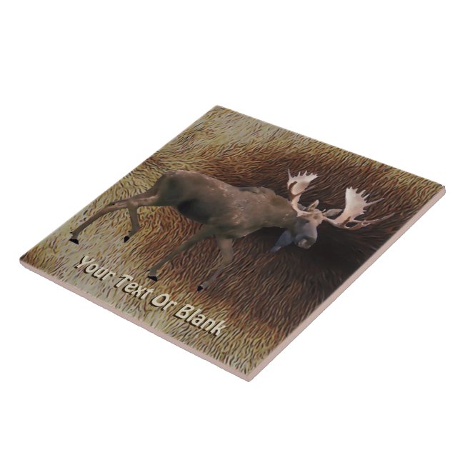 Azulejo De Cerámica Alce De Toro Sobre El Fur Caribou (Lado)