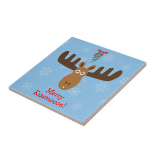 Azulejo De Cerámica ¡Alces Head_Mooseltoe_Merry Kissmoose!