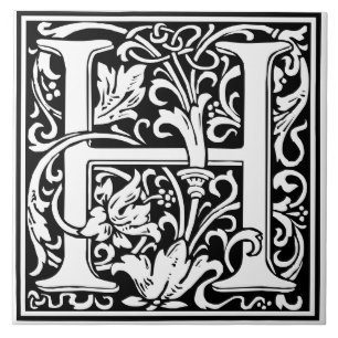 Azulejo de cerámica - alfabeto monograma H negro B