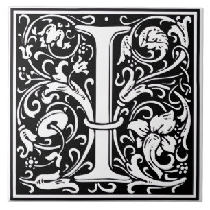 Azulejo de cerámica - alfabeto monograma I negro B