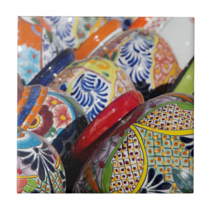 Azulejo De Cerámica Alfarería mexicana tradicional colorida pintada a 