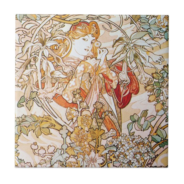 Azulejo De Cerámica Alfons Mucha Art (Frente)