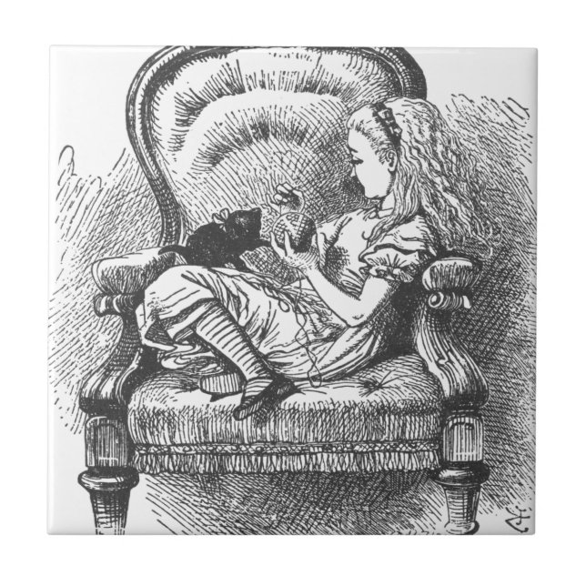 Azulejo De Cerámica Alicia y su gatito (Frente)