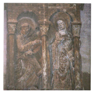 Azulejo De Cerámica Alivio de un capital que representa el anuncio (