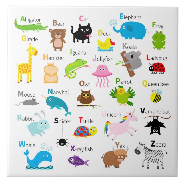 Azulejo De Cerámica Alpabet Animales (Frente)