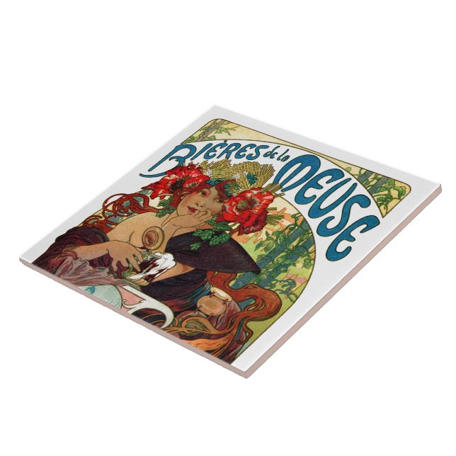 Azulejo De Cerámica Alphonse Mucha Bieres De La Meuse (Lado)