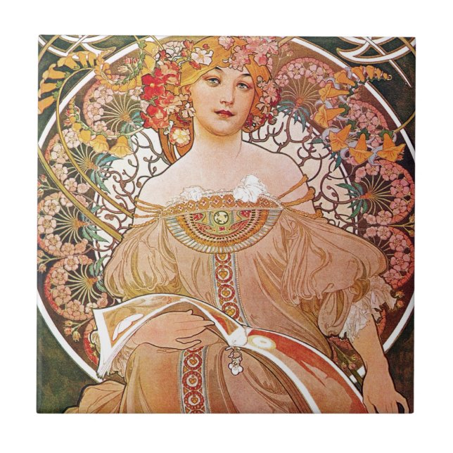 Azulejo De Cerámica Alphonse Mucha Daydream Reverie Art Nouveau Lady (Frente)