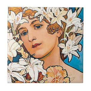 Azulejo De Cerámica Alphonse Mucha - Flor - Arte Retro Art Nouveau