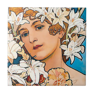 Azulejo De Cerámica Alphonse Mucha - Flor - Arte Retro Art Nouveau