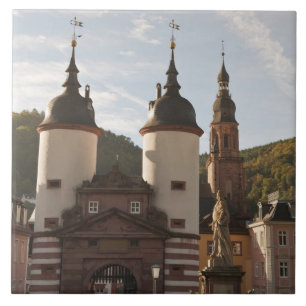 Azulejo De Cerámica Alte Brucke en el casco antiguo, Heidelberg, Alema