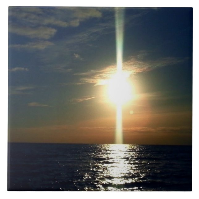Azulejo De Cerámica Amanecer dorado sobre la costa del Golfo de Agua (Frente)