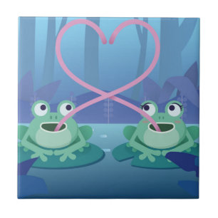 Azulejo De Cerámica Amantes de la rana día de San Valentín