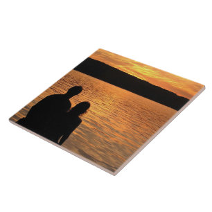 Azulejo De Cerámica Amantes del lago Sunset