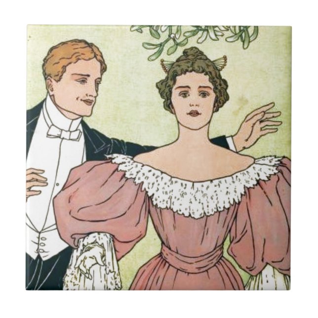 Azulejo De Cerámica Amantes del Mistletoe (Frente)