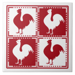 Azulejo De Cerámica Amantes rojos y blancos del pollo del gallo