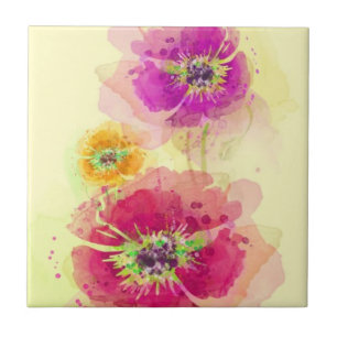 Azulejo De Cerámica Amapolas pintadas 2 de la acuarela