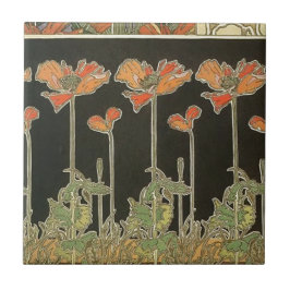 Azulejo De Cerámica Amapolas populares de Nouveau del arte del vintage
