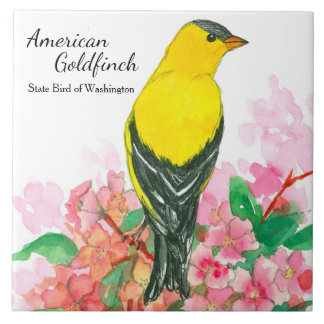 Azulejo De Cerámica Amarillo Goldfinch americano de recuerdo de Washin