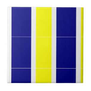 Azulejo de Cerámica Amarillo y Azul Blanco Raya Cu