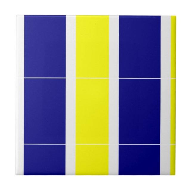 Azulejo de Cerámica Amarillo y Azul Blanco Raya Cu (Frente)