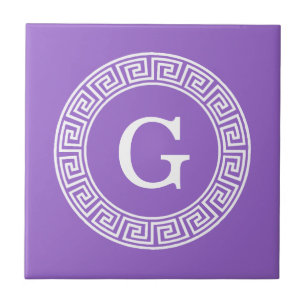 Azulejo De Cerámica Amethyst What Greek Key Rnd Frame First Monograma