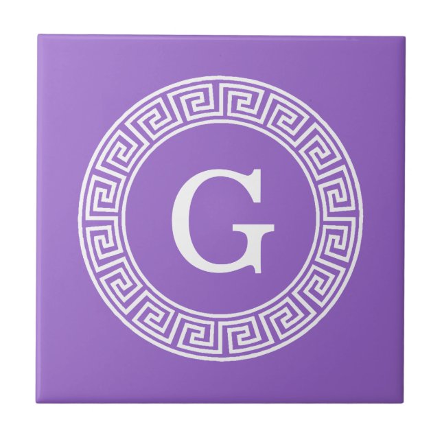 Azulejo De Cerámica Amethyst What Greek Key Rnd Frame First Monograma (Frente)