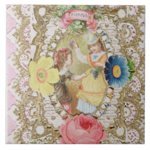 Azulejo De Cerámica Amistad, tarjeta de San Valentín, c.1870 (color li