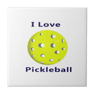 Azulejo De Cerámica Amo el pickleball w ball.png amarillo