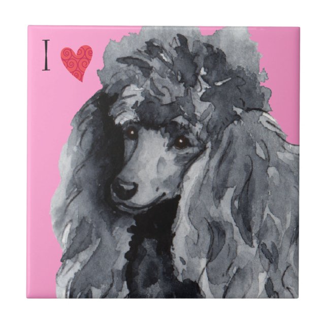 Azulejo De Cerámica Amo mi caniche miniatura (Frente)