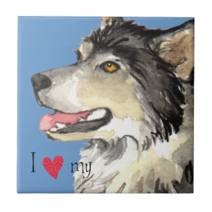 Azulejo De Cerámica Amo mi Malemute alascánico