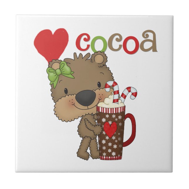 Azulejo De Cerámica Amor del cacao del oso del chica (Frente)