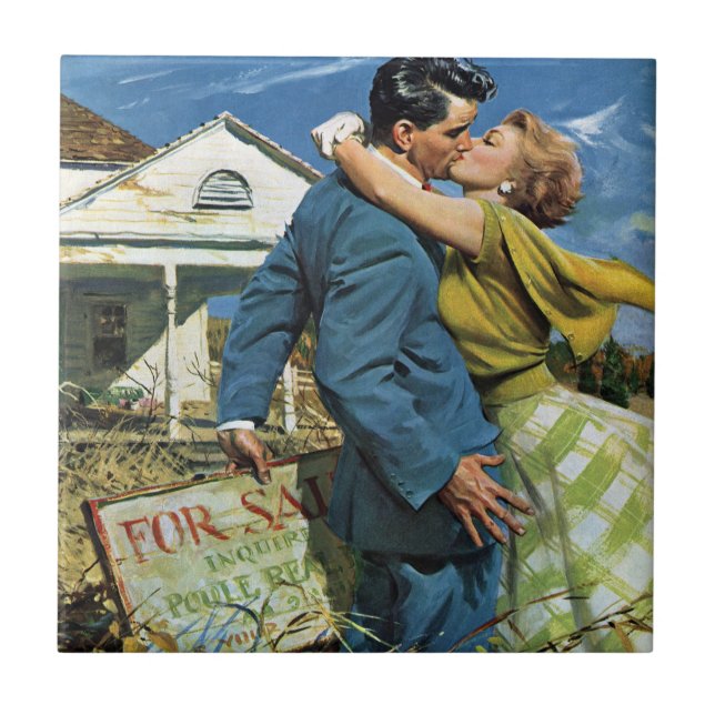 Azulejo De Cerámica Amor vintage y romance recién casados compran prim (Frente)