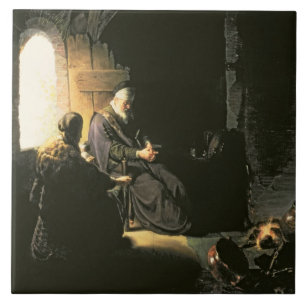 Azulejo De Cerámica Ana y el Tobit ciego, c.1630 (aceite en el panel)