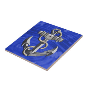 Azulejo De Cerámica Ancla de plata del barco