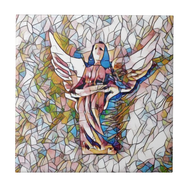 Azulejo De Cerámica Ángel de guarda bonito del vitral (Frente)