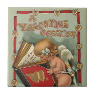 Azulejo De Cerámica Ángel El día de San Valentín Vintage, libro de lec