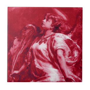 AZULEJO DE CERÁMICA ÁNGEL ROMÁNTICO CON ALIMENTACIÓN EN FUCHSIA ROSA,