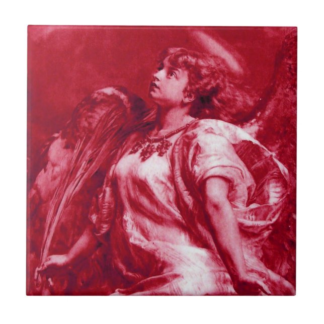 AZULEJO DE CERÁMICA ÁNGEL ROMÁNTICO CON ALIMENTACIÓN EN FUCHSIA ROSA,  (Frente)