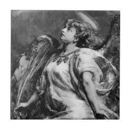 AZULEJO DE CERÁMICA ÁNGEL ROMÁNTICO CON PELO EN NEGRO Y BLANCO